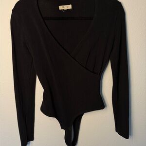 Madewell black long sleeve wrap bodysuit - small